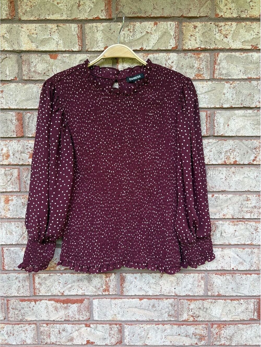 NWT Express Burgundy Polka Dot Blouse Size S
